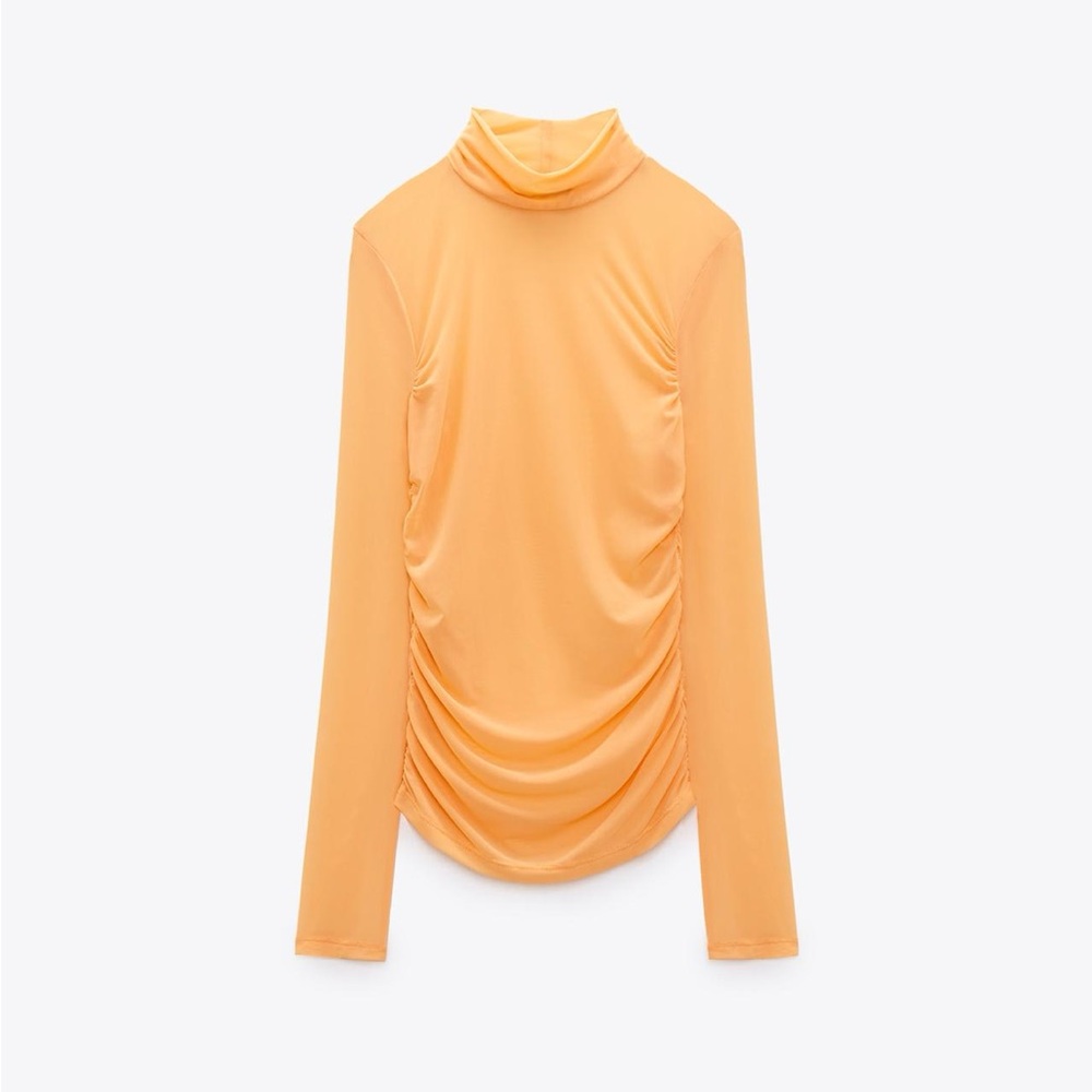 Zara Sheer Ruched Tullie Top- Orange